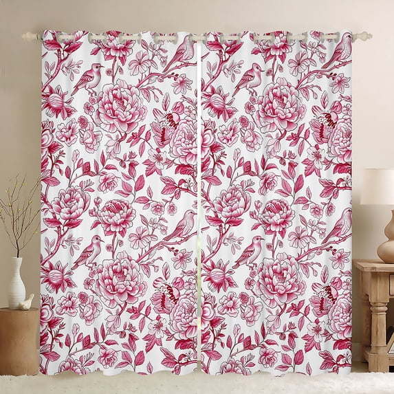 Homewish Rustic Flower Leaves Blackout Curtains Set of 2 (52x84 Each),Country Floral Window Curtains,Pink White Curtains and Drapes For Girls,Microfiber Bedroom Decor