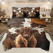 Homewish Rustic Highland Cattle 7-Piece Twin Bedding Sets,Retro Farmhouse Cowhide Bedding Comforter Set,Country Sunflower Sheet Sets For Kids,Super Cozy Room Decor Reversible