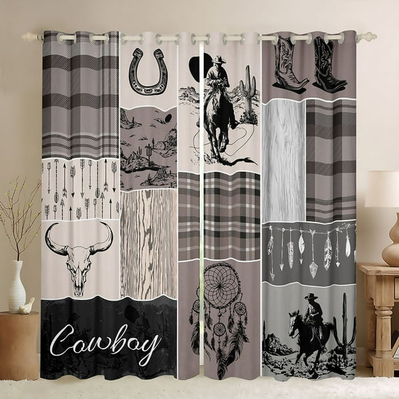 Homewish Rustic Horse Animal Curtains Pack of 2 (42x84 Each), Hippie Sheep Skeleton Curtains Blackout, Wheat Southwestern Bedroom Curtains, Blackout Curtains Home Decor