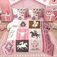 thumbnail image 1 of Homewish Rustic Horse Animal Twin Bedding Sets 7-Piece, Western Sheep Skeleton Bedding Comforter Set, Girly Pink Buffalo Plaid Reversible Sheet Sets, Luxury Bedroom Decor, 1 of 8