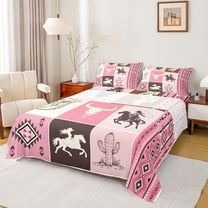 Homewish Rustic Horse Animal Twin Sheet Sets, Western Sheep Skeleton Twin Fitted Sheet, Girly Pink Buffalo Plaid Flat Sheet, Luxury Bedroom Decor, 3 Pieces