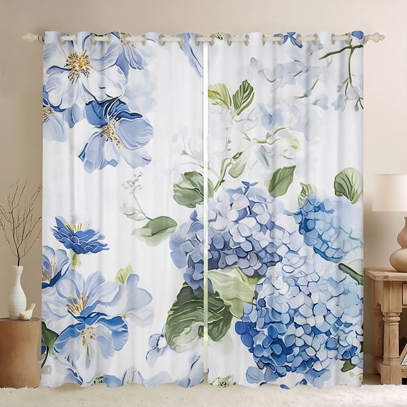 Homewish Rustic Hydrangea Curtains Pack of 2 (42x84 Each),Country Plant Curtains Blackout,Blue Green White Bedroom Curtains For Girls Kids,Ultra Soft Home Decor
