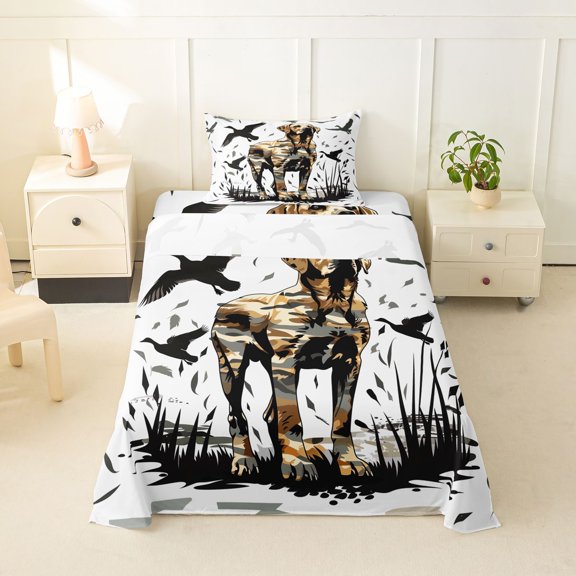 Homewish Rustic Labrador Retriever Twin Sheets,Retro Mallard Duck Bedding,White,3 Pieces,1 Fitted Sheet and 1 Pillowcase