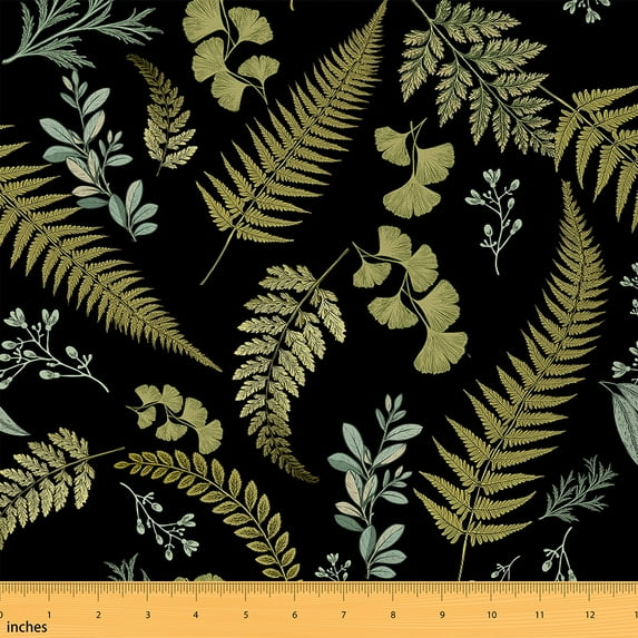 Homewish Rustic Leaves Fabric by the Yard 3 Yard,Country Plant Sewing Fabric,Green Black Room Decor Fabric by the Yard For Men Women,Breathable Home Decor