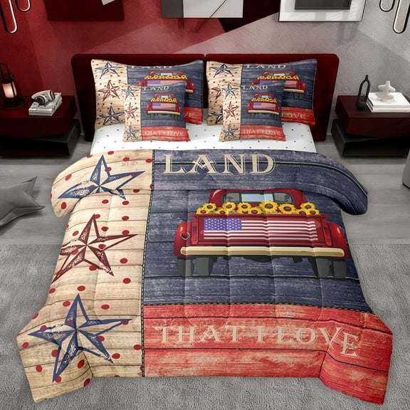 Homewish Rustic Lodge Cabin Bedding Comforter Set 7pcs for Teens, Farmhouse Truck King Bedding Sets, Vintage Texas Stars Reversible Bed Sheets, Super Cozy Room Decor
