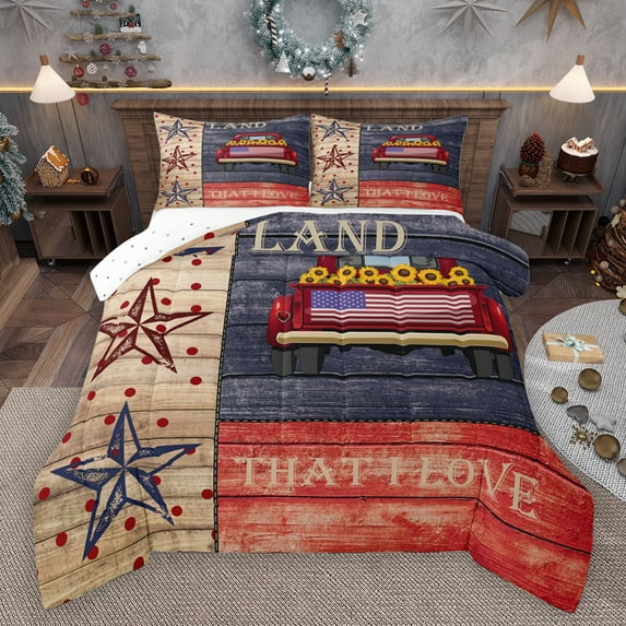 Homewish Rustic Lodge Cabin Bedding Comforter Set for Teens, Farmhouse Truck Twin Comforter Sets, Vintage Texas Stars Reversible Bedding Set, Super Cozy Room Decor, 2-Piece