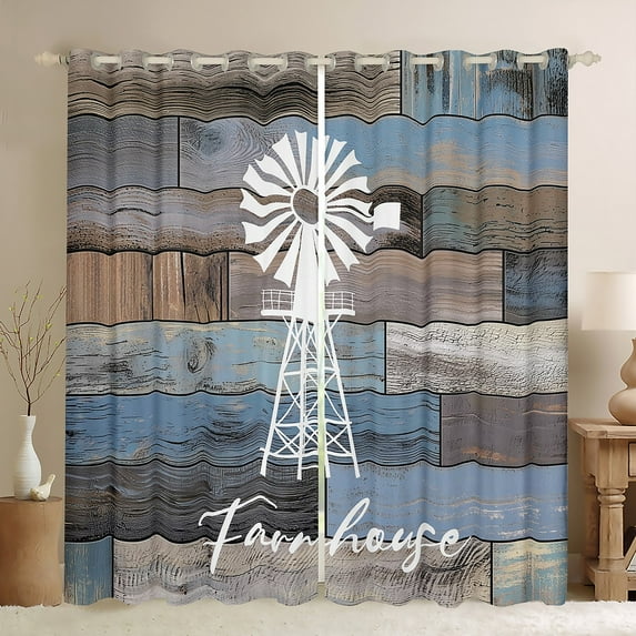 Homewish Rustic Lodge Cabin Black Out Curtains for Men, Vintage Old Barn Door Curtains Pack of 2 (42x63 Each), Blue Farm House Bedroom Curtains, Curtains Blackout Home Decor