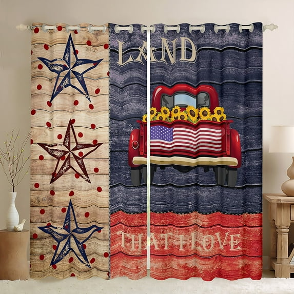 Homewish Rustic Lodge Cabin Black Out Curtains for Teens, Farmhouse Truck Curtains Pack of 2 (42x63 Each), Vintage Texas Stars Bedroom Curtains, Curtains and Drapes Room Decor