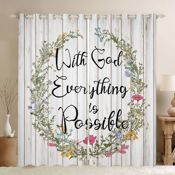 Homewish Rustic Lodge Cabin Curtains Pack of 2 (42x84 Each), Farmhouse Flower Floral Curtains Blackout, Wooden Plank Bedroom Curtains, Window Curtains Decor