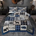 thumbnail image 1 of Homewish Rustic Lodge Cabin Full Size Comforter Sets, Deer Wolf Bear Animal Bedding Comforter Set, Blue Checkered Buffalo Reversible Bedding Sets, Breathable Home Decor, 3pcs, 1 of 8