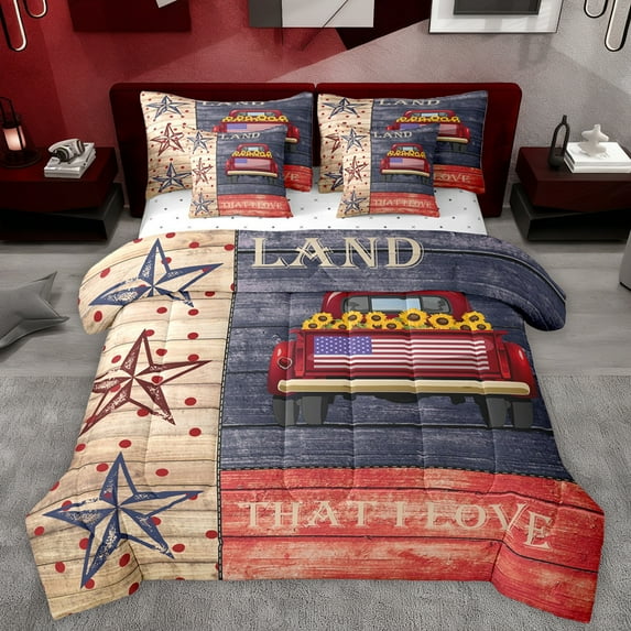 Homewish Rustic Lodge Cabin Twin Bedding Sets 7-Piece for Teens, Farmhouse Truck Bedding Comforter Set, Vintage Texas Stars Reversible Sheet Sets, Super Cozy Room Decor