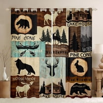 Homewish Rustic Moose Lodge Black Out Curtains, Western Lake House Curtains Pack of 2 (42x63 Each), Hunting and Fishing Bedroom Curtains, Black Out Curtains Room Decor