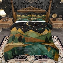 Homewish Rustic Nature Mountain Queen Comforter Set, Mystic Stars Galaxy Bedding Sets, Teens Kids Boys Girls Reversible Bedding Comforter Set, Super Cozy Room Decor, 3 Pieces