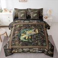 thumbnail image 1 of Homewish Rustic Pike Fish 7pcs Queen Bedding,Vintage Wildlife Bedding Comforter Set Queen,Green Black,Black Reversible, 1 of 8
