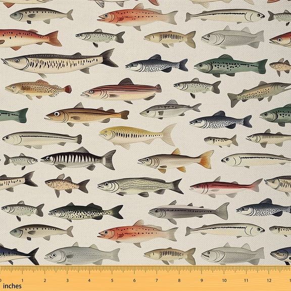 Homewish Rustic Pike Fish Fabric by the Yard 1 Yard, Rustic Farmhouse Animal Room Decor Fabric by the Yard, Hunting and Fishing Sewing Fabric, Breathable Home Decor