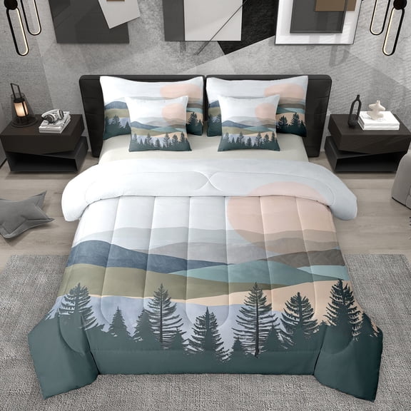 Homewish Rustic Plant 7 Pieces Bedding Comforter Set,Country Farmhouse Lodge Full Bedding Set,Pine Tree Fitted Sheet Flat Sheet For Men Women,Luxury Bedroom Decor Reversible