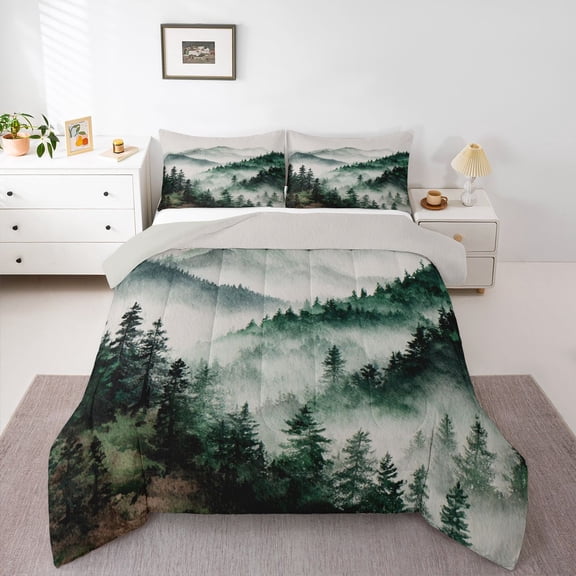 Homewish Rustic Plant Bedding Comforter Set,Country Farmhouse Lodge Twin Comforter Sets,Green White Bedding Set For Men Women,Luxury Bedroom Decor Reversible,2-Piece