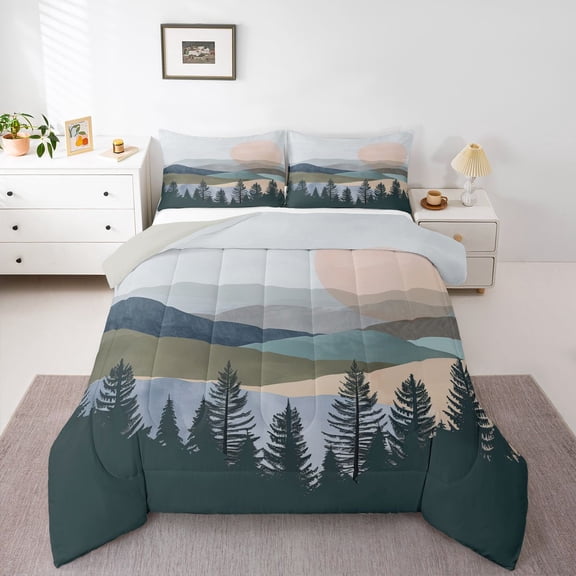 Homewish Rustic Plant Full Size Comforter Sets,Country Farmhouse Lodge Bedding Comforter Set,Pine Tree Bedding Sets For Men Women,Luxury Bedroom Decor Reversible,3pcs