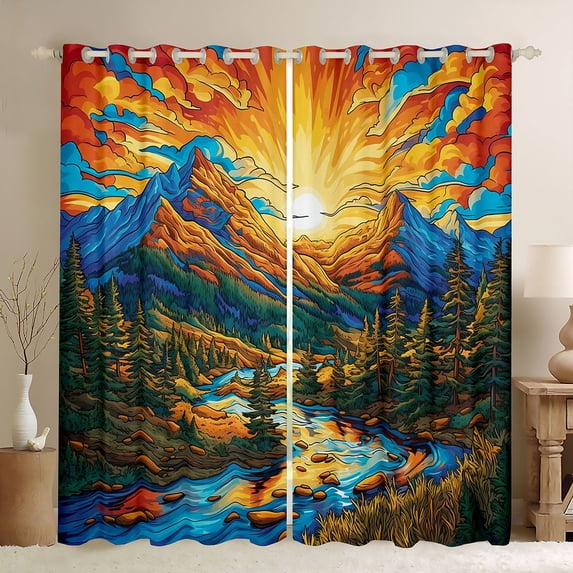 Homewish Rustic Plant Tree Black Out Curtains,Gold Sky Clouds Curtains Pack of 2 (42x63 Each),Natural Landscape Bedroom Curtains For Men Women,Microfiber Bedroom Decor