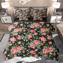 Homewish Rustic Rose Flower 7-Piece Twin Bedding Sets,Country Plant Bedding Comforter Set,Pink Green Black Sheet Sets For Girl Kids,Breathable Home Decor Reversible