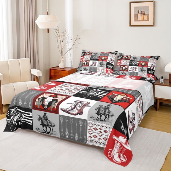 Homewish Rustic Southwest Cowboys Bed Sheets,Boho Tribal Aztec King Sheets,Tropical Desert Cactus Sheet Set For Boys,Super Cozy Room Decor,4pcs