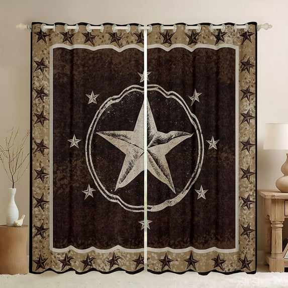 Homewish Rustic Texas Stars Black Out Curtains,Western Rustic Cowboy Curtains Pack of 2 (42x63 Each),Country Farmhouse Bedroom Curtains For Boys Kids,Ultra Soft Home Decor