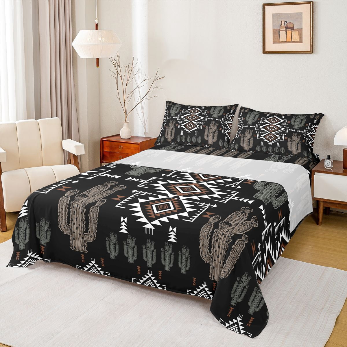 Homewish Rustic Western Aztec Bed Sheets,Desert Botanical Cactus King ...