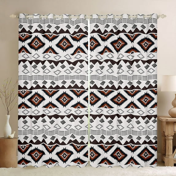 Homewish Rustic Western Aztec Black Out Curtains,Vintage Bohemain Tribal Curtains Pack of 2 (42x63 Each),Gray Brown Bedroom Curtains For Men Women,Breathable Home Decor