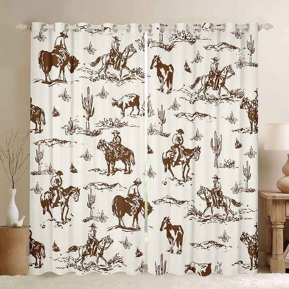 Homewish Rustic Western Cowboy Blackout Curtains Set of 2 (52x84 Each),Tropical Desert Cactus Window Curtains,Country Farmhouse Cattle Curtains and Drapes For Boys Kids,Microfiber Bedroom Decor