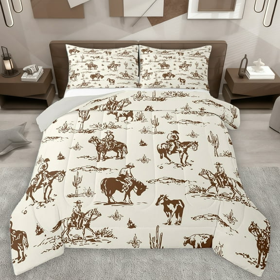 Homewish Rustic Western Cowboy Full Size Comforter Sets,Tropical Desert Cactus Bedding Comforter Set,Country Farmhouse Cattle Bedding Sets For Boys Kids,Microfiber Bedroom Decor Reversible,3-Piece