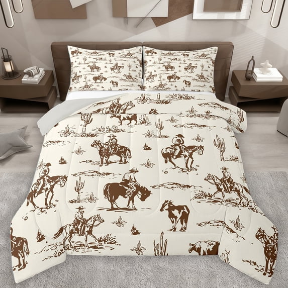 Homewish Rustic Western Cowboy Queen Comforter Set,Tropical Desert Cactus Bedding Sets,Country Farmhouse Cattle Bedding Comforter Set For Boys Kids,Microfiber Bedroom Decor Reversible,3 Pieces