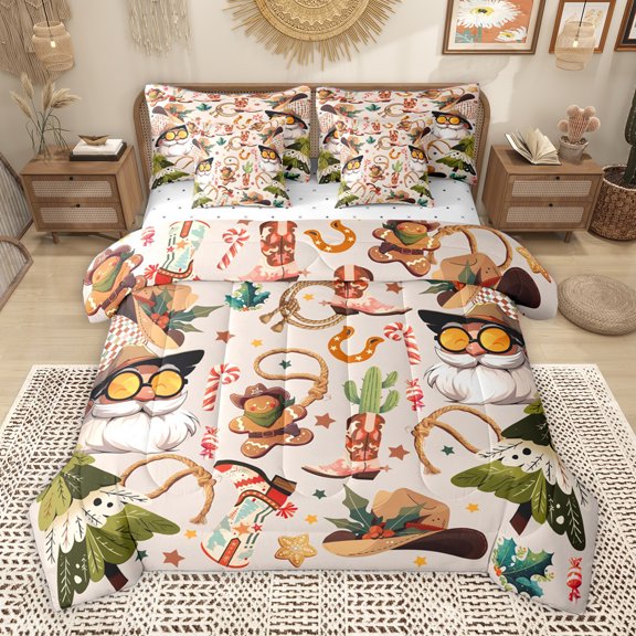 Homewish Rustic Western Cowgirl 7-Piece Twin Bedding Sets,Cartoon Gnome Gingerbread Man Bedding Comforter Set,Merry Christmas Sheet Sets For Girls Boys,Microfiber Bedroom Decor Reversible