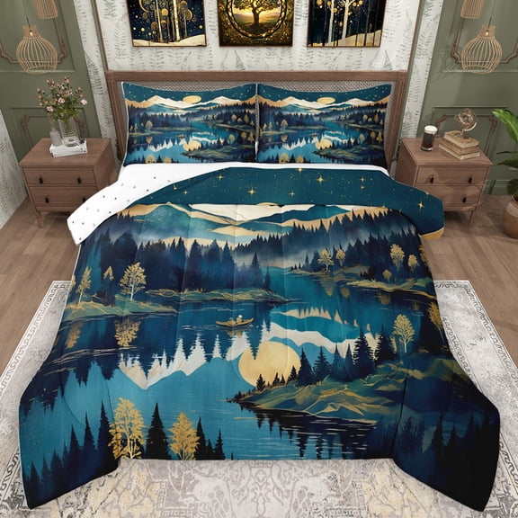 Homewish Rustic Western Farmhouse Bedding Comforter Set,Galaxy Starry Sky Twin Comforter Sets,Country Natural Scenery Bedding Set For Men Women,Microfiber Bedroom Decor Reversible,2-Piece
