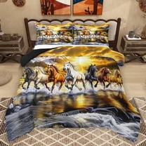Homewish Rustic Western Farmhouse Bedding Comforter Set,Natural Landscape Mountain Twin Comforter Sets,White Brown Horse Bedding Set For Boys Teens,Ultra Soft Home Decor Reversible,2pcs