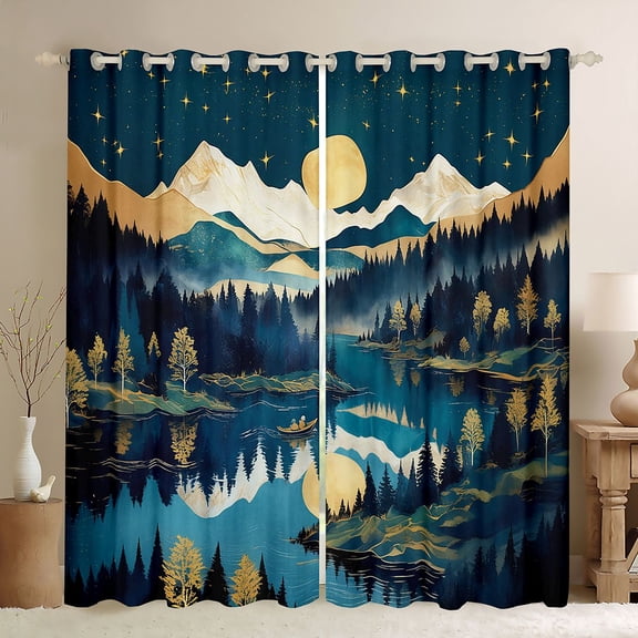 Homewish Rustic Western Farmhouse Black Out Curtains,Galaxy Starry Sky Curtains Pack of 2 (42x63 Each),Country Natural Scenery Bedroom Curtains For Men Women,Microfiber Bedroom Decor