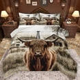 thumbnail image 1 of Homewish Rustic Western Farmhouse Queen Comforter Set,Country Highland Cow Bedding Sets,Brown Gray Bedding Comforter Set For Men Women,Ultra Soft Home Decor Reversible,3pcs, 1 of 8