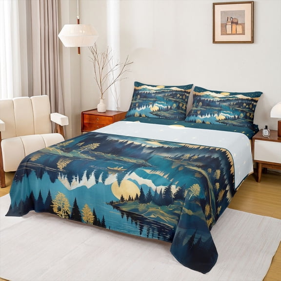 Homewish Rustic Western Farmhouse Twin Sheet Sets,Galaxy Starry Sky Twin Fitted Sheet,Country Natural Scenery Flat Sheet For Men Women,Microfiber Bedroom Decor,3-Piece