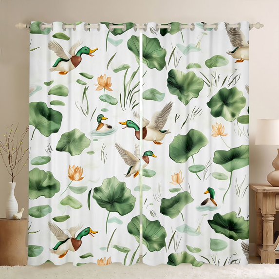 Homewish Rustic Wildlife Duck Blackout Curtains Set of 2 (52x84 Each) for Kids, Cartoon Lake Lotus Leaf Window Curtains, Farmhouse Hunting Curtains and Drapes, Window Curtains Home Decor