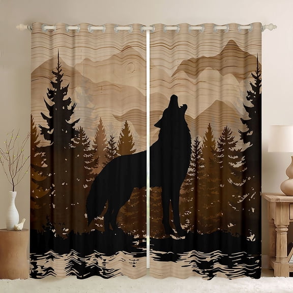 Homewish Rustic Wolf Animal Curtains Pack of 2 (42x84 Each), Woodland Wildlife Curtains Blackout, Countryside Theme Bedroom Curtains, Window Curtains Bedroom Decor