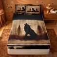 thumbnail image 1 of Homewish Rustic Wolf Howl Pattern Zipper Queen Comforter Set with Fitted Sheet and 2 Pillowcases,Wild Animal Paw Zipper Bedding Set For Boys,Black Reversible,4 Pieces, 1 of 7