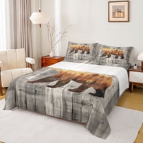 Homewish Safari Animal Bear Twin Sheet Sets,Rustic Pine Tree Twin Fitted Sheet,Orange Gray Flat Sheet For Boys Kids,Breathable Home Decor,3 Pieces