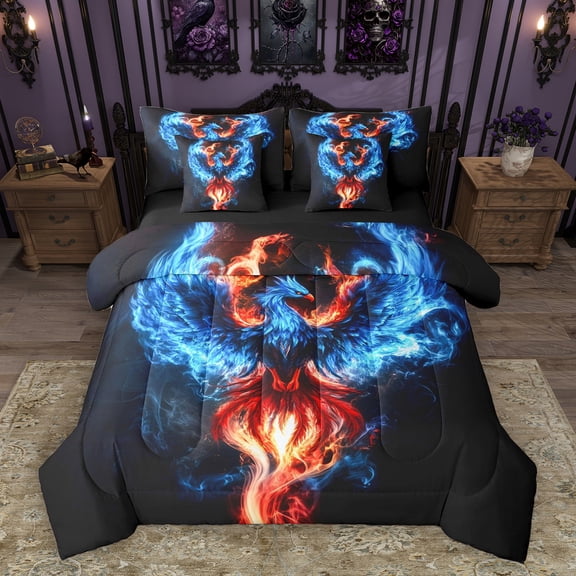 Homewish Safari Animal Bird 7-Piece Twin Bedding Sets,Orange Blue Black Bedding Comforter Set,Fantasy Theme Sheet Sets For Boys Teens,Super Cozy Room Decor Reversible