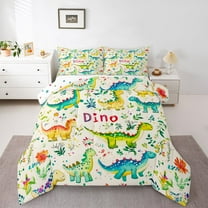 Homewish Safari Animaml Dinosaur Bedding Comforter Set,Watercolor Graffiti Dino Twin Comforter Sets,Beige Green Blue Bedding Set For Boy Kids,Microfiber Bedroom Decor Reversible,2-Piece