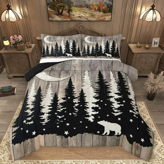 Homewish Safari Bear 3 Pieces Queen Comforter Set for Female Men Adults,Woodland Animal Ultra Soft Bedding Sets,Black Brown Bedding Comforter Set Breathable,Ultra Soft Home Decor,Reversible