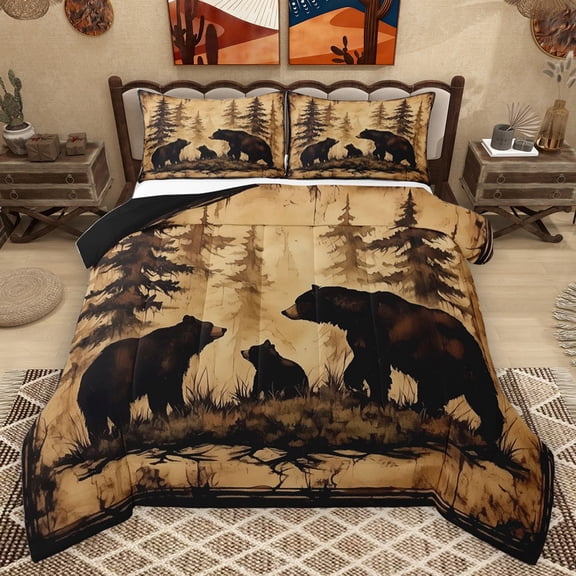 Homewish Safari Bear 3 Pieces Queen Comforter Set for Teens,Jungle Wildlife Ultra Soft Bedding Sets,Woodland Animal Bedding Comforter Set Breathable,Luxury Bedroom Decor,Reversible