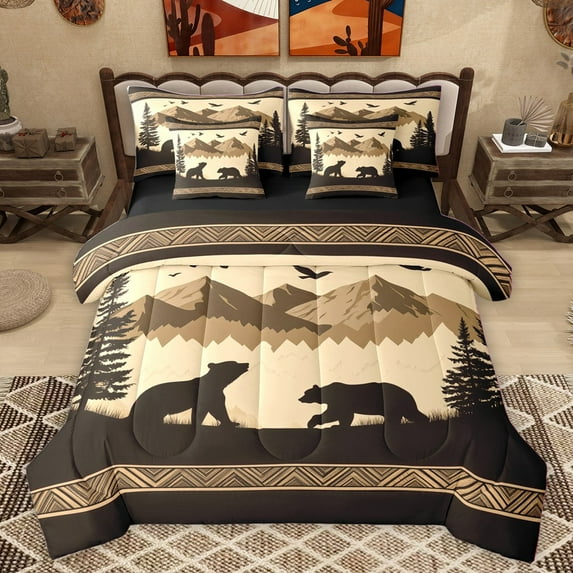 Homewish Safari Bear Bedding Comforter Set 7 Pieces for Teens,Jungle Wildlife Full Bedding Set Lightweight,Woodland Animal Fitted Sheet Flat Sheet,Luxury Bedroom Decor,Reversible