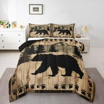 Homewish Safari Bear Bedding Comforter Set,Jungle Wildlife Twin Comforter Sets,Beige Black Brown Bedding Set For Boys Teens,Microfiber Bedroom Decor Reversible,2 Pieces