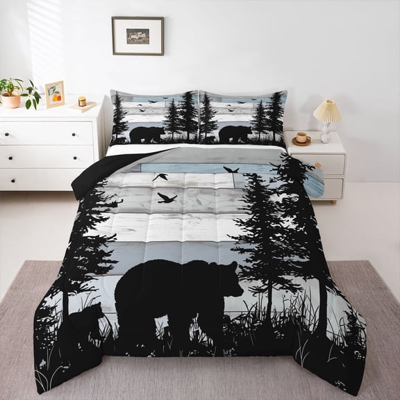 Homewish Safari Bear Bedding Comforter Set,Jungle Wildlife Twin Comforter Sets,Old Wooden Board Bedding Set For Boys Kids,Breathable Home Decor Reversible,2pcs