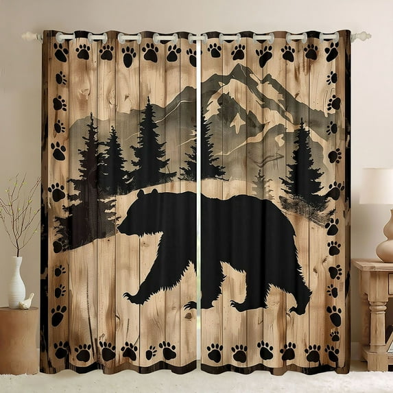 Homewish Safari Bear Black Out Curtains,Jungle Wildlife Curtains Pack of 2 (42x63 Each),Beige Black Brown Bedroom Curtains For Boys Teens,Microfiber Bedroom Decor