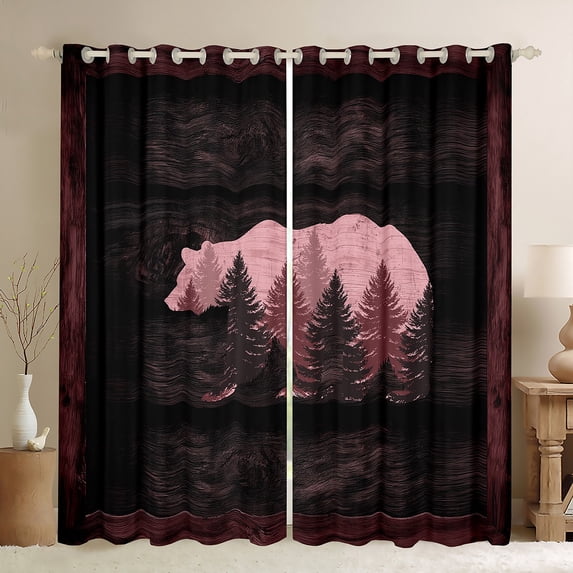 Homewish Safari Bear Blackout Curtains Set of 2 (52x84 Each) for Female Men Women,Jungle Animal Window Curtains,Vintage Lodge Cabin Curtains and Drapes,Lightweight Room Decor